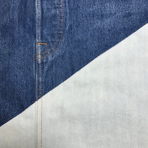 Levis Premium Denim Mini Skirt 31 Deconstructed Two Tone Colorblock Raw Hem NWT - Picture 8 of 12